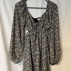 PacSun Floral Long Sleeve Dress - Black and Cream